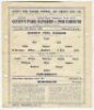 Queen's Park Rangers. Season 1944/45. Three official war-time single sheet Football League South and League Cup South home programmes v Tottenham Hotspur (League Cup, 24/2), Portsmouth (31/3) and v Charlton Athletic (21/4). Two sets of file holes to each - 2