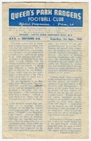 Queen's Park Rangers home programmes. Season 1945/46. Excellent run of twenty League South (North Region) and Cup home match programmes for the season. The matches are v Southend (1/9), Walsall (8/9), Ipswich Town (6/10), Northampton Town (27/10), Ipswich