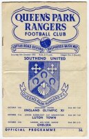 Queen's Park Rangers home programmes. Season 1955/56. Excellent, almost complete run of twenty nine League Division 3 (South), Cup and friendly home match programmes for the season. The matches are Brentford(22/8), Southampton (27/8), Crystal Palace (5/9)