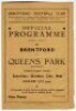 Queen's Park Rangers. Season 1944/45. Two official war-time single sheet (folded) Football League South away programmes v Brentford (21/10) and v Fulham (friendly?19/5). Some wear and odd nick to the corner of the Brentford programme, ink annotation to th