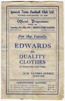 Queen's Park Rangers away programmes. Season 1947/48. Nine Division 3 (South) and F.A. Cup away match programmes for the season. The matches are v Aldershot (13/9), Ipswich Town (25/10), Leyton Orient (22/11), Swindon Town (21/2), Derby County (FAC6, repl