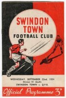 Queen's Park Rangers away programmes. Season 1953/54 and 1954/55. Six Division 3 (South) away match programmes for the 1953/54 season and ten Division 3 (South) and F.A. Cup away match programmes for the 1954/55 seasons . The 1954/54 matches are v Swindon