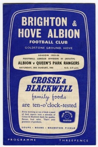 Queen's Park Rangers away programmes. Season 1955/56 and 1956/57. Eleven Division 3 (South) and F.A. Cup away match programmes for the 1955/56 season and eleven Division 3 (South), F.A. Cup and friendly away match programmes for the 1956/57 seasons . The 