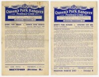 Queen's Park Rangers Reserves home programmes. Seasons 1949/50-1954/55. Thirty nine official programmes for Football Combination League and Cup, London Mid-Week League, London Challenge Cup, and Youth Cup home matches played at Loftus Road. Matches are Sw