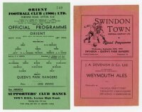 Queen's Park Rangers Reserves away programmes. Seasons 1945/46-1959/60. Twenty six official programmes in a red binder for away matches in the Football Combination League and Cup, London Midweek League, London Challenge Cup, and Seanglian Cup. Includes pr