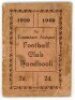 'The Tottenham Hotspur Football Club Handbook 1939-1940'. Official club handbook. Original wrappers. 67pp plus note page. Printed by Crusha & Son Ltd of Tottenham. Wear, soiling and staining to wrappers, small loss to edges, rusting to staple, some centre