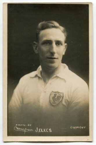 Albert John Elkes. Tottenham Hotspur 1923-1929. Mono real photograph postcard of Elkes, head and shoulders, in Spurs shirt. W.J. Crawford of Edmonton. Very good condition Postally unused - football<br><br>Jack Elkes played 212 times for Spurs scoring fif