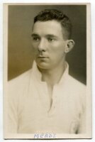 Thomas Meads. Tottenham Hotspur 1929-1934. Mono real photograph postcard of Meades, head and shoulders, in Spurs shirt. Appears to be W.J. Crawford of Edmonton. Name handwritten to lower border. Good/very good condition Postally unused - football<br><br>