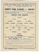 Queen's Park Rangers. Season 1943/44. Three official war-time Football League South single sheet home programmes v Southampton (30/10), Chelsea (27/11) and v Brentford (27/12). Light folds to all three programmes, the Southampton programme with odd nicks 