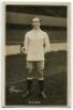 Charles Wilson. Tottenham Hotspur 1918-1923. Mono real photograph postcard of Wilson, full length, in Spurs attire in front of the main stand. W.J. Crawford of Edmonton to face of card. Postally unused. Minor soiling to verso otherwise in very good condit