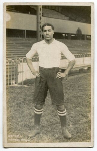 Walter Daniel John Tull. Tottenham Hotspur 1908-1911. Mono real photograph postcard of Tull, full length in Spurs attire. F.W. Jones of Tottenham. Minor wear otherwise in good/very good condition - football<br><br>Walter Tull made ten appearances for Tott