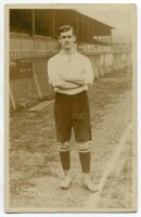 Harold Stansfield. Tottenham Hotspur 1904-1908. Early mono real photograph postcard of Stansfield, full length, in Spurs attire. Title to lower border 'H. Stansfield. Tottenham Hotspur'. Jones Bros of Tottenham postcard. Postally unused. Very minor surfac