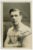 John Richardson. Tottenham Hotspur 1927-1929. Mono real photograph postcard of Richardson, head and shoulders, in Spurs shirt. Nicely signed in ink 'Yours sincerely, John Richardson'. W.J. Crawford of Edmonton postcard. Postally unused. Very good conditio