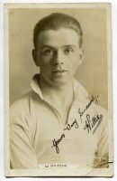 William Alexander Whitton. Tottenham Hotspur 1921-1923. Mono real photograph postcard of Whitton, head and shoulders, in Spurs shirt. Title to lower border W. Whitton. Signed in ink 'Yours very sincerely, W. Whitton'. W.J. Crawford of Edmonton postcard. P