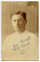 William French. Tottenham Hotspur 1918-1922. Excellent sepia real photograph postcard of French, head and shoulders, in Spurs shirt. Signed in ink 'Yours sincerely, W. French. Appears to be W.J. Crawford of Edmonton plainback postcard. Postally unused. Sl