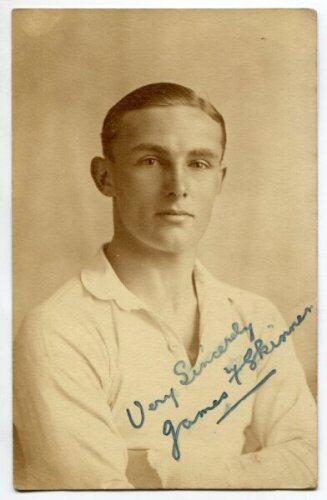 James Frederick Skinner. Tottenham Hotspur 1919-1925. Excellent sepia real photograph postcard of Skinner, head and shoulders, in Spurs shirt. Signed in ink 'Yours sincerely, James F. Skinner'. Appears to be W.J. Crawford of Edmonton plainback postcard. P