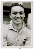 Albert Edwards Benjamin Hall. Tottenham Hotspur 1935-1947. Mono postcard size real photograph of Ward, head and shoulders, in Spurs shirt. Photograph by Dailypress Photographic Agency, with stamp to back. 4"x6". Minor corner crease otherwise in good+ cond