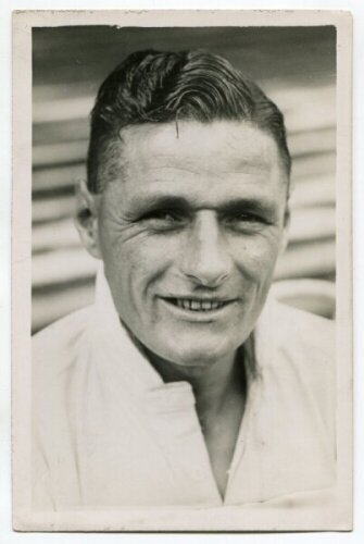 George Goldsmith. Tottenham Hotspur 1934-1935. Mono postcard size real photograph of Goldsmith, head and shoulders, in Spurs shirt. Photograph by Dailypress Photographic Agency, with stamp to back. 4"x6". Good+ condition. A rarer photograph - football<br>