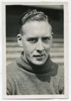 John Hall. Tottenham Hotspur 1936-1946. Mono postcard size real photograph of goalkeeper Hall, head and shoulders, in Spurs jersey. Photograph by Dailypress Photographic Agency, with stamp to back. 4"x6". Good+ condition - football<br><br>Jack Hall played