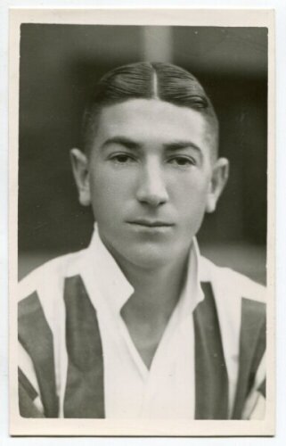 Colin Chad Lyman. Tottenham Hotspur 1937-1945. Mono postcard size real photograph of Lyman,head and shoulders, in rarer Spurs away striped shirt. Printed title to back of card 'C. Lyman. Tottenham. H.F.C. 1937'. Photograph by Albert Wilkes & Son of West B