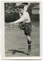 George Jeffrey. Tottenham Hotspur 1937-1938. Mono postcard size real photograph of Jeffrey, practising on the pitch, in Spurs attire. Name typed to verso. Photograph by City Press, with stamp to back. 4"x6". Very good condition - football<br><br>George Je