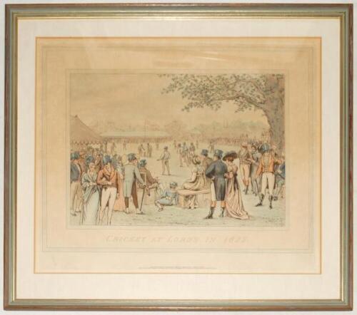 'Cricket at Lord's in 1822'. Coloured print published by the Leadenhall Press, 1894, Attractively mounted, framed and glazed, overall 20"x18". Sold with 'The Cricket Match'. Colour print published by Dean & Munday 1824. Framed and glazed, overall 22"x13"