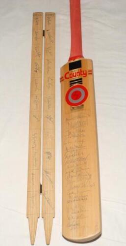 Kent v Surrey 1951. Split and hinged cricket stump signed to the inside face by the two teams who played their County Champion ship match at Blackheath on the 16th-19th June 1951. Twenty two signatures signed in ink including Clark, Wright, Ufton, Fagg, E