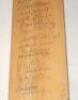 Kent v Surrey 1951. Split and hinged cricket stump signed to the inside face by the two teams who played their County Champion ship match at Blackheath on the 16th-19th June 1951. Twenty two signatures signed in ink including Clark, Wright, Ufton, Fagg, E - 5