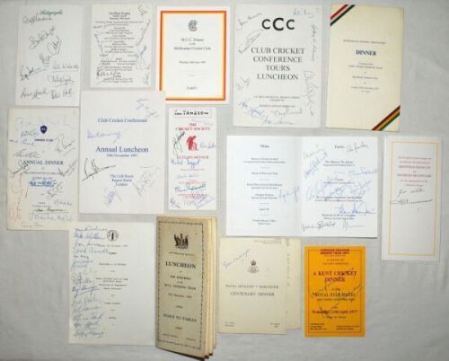 Signed menus 1935-1997. A selection of twenty five menus collected by Irving Rosenwater. The majority signed or multi-signed, with odd handwritten notes in Rosenwater's own hand. Includes an early original large folding table plan for the luncheon given b