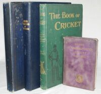 'Famous Cricketers and Cricket Grounds'. Edited by C.W. Alcock. 1895. Published in eighteen weekly parts. Appears to be a full set of eighteen individual parts, the majority with original pictorial and decorative wrappers. Bound in blue cloth with 'The Bo