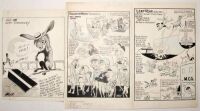 Horse racing. Three original pen and ink caricature/ cartoon artworks, one highlighted with colour, probably for 'The Age' Melbourne newspaper by artist Samuel Wells. 'He's IN again tomorrow!'. Excellent original pen and ink caricature newspaper artwork b