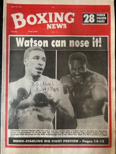 An Exclusive Signed Glove and T-shirt plus 2 Original Signed Boxing News magazines from British Boxing Legend, Michael Watson