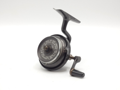 A scarce Illingworth No.2 threadline casting reel, tapered ebonite handle, exposed bronze gearing, finger pick-up line guide, alloy spool with knurled brass tension nut and stamped model details, little used condition and in original rexine case, circa 