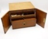 An Edwardian rectangular oak fly-tying chest, twin doors opening to reveal five interior drawers, the two lower with recessed brass handles, lift-out lower tray, lidded and open tool/material compartments and the three upper drawers with steel hook fly lo - 2