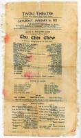 M.C.C. tour to Australia 1920/21. Original commemorative silk theatre handbill for the production of ‘Chu Chin Chow’ at the Tivoli Theatre, Melbourne, Saturday 1st January 1921, attended by the Australian and English cricketers on the evening following th