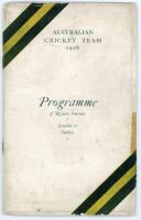 Australia tour to England 1926. Rare official ‘Programme of Return Journey London to Sydney’. 44pp booklet, assumed to have been issued to the players. Illustrated throughout with detailed itineraries for various points on the return journey, commencing w