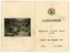 Australian tour to England 1934. Official folding menu for the ‘Luncheon to Australian Cricket Team of 1934’ held at Forres, 14th September 1934. The menu with town emblem and title to front, menu and toast list to inside, and printed image ‘On the River 