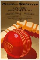 Lancashire C.C.C. posters 1974. Two original posters, one for the first Test, England v India at Old Trafford, 6th- 11th June 1974, the other an official Benson & Hedges Cup 1974 poster for Lancashire home matches v Nottinghamshire and v Derbyshire, and a