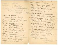 A.W. Shelton to Alfred J. Gaston, cricket follower, writer and collector. Two page handwritten letter from Shelton on his estate agency letterhead in King Street, Nottingham, dated 24th September 1907. Shelton is replying to a letter thanking Gaston for ‘