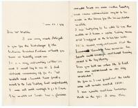 Frederick A. Brooke, cricket writer and collector. Three page handwritten letter from Brooke to George Neville Weston dated 28th June 1933. Brooke is writing from his home in Yorkshire to thank Weston for the ‘Catalogue of the Colman Cricket Pictures’, fi