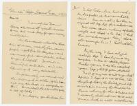 C.J. Britton, cricket writer and collector. Four page handwritten letter from Britton to George Neville Weston dated 2nd September 1933. Writing in his somewhat spidery hand, Britton opens with effusive thanks to Weston whom he believes has been the anony