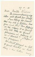 Charles Pratt Green, cricket collector and wine merchant. Two page handwritten letter from Pratt Green to George Neville Weston dated 27th October 1941. Writing from his Malvern home, Pratt Green makes reference to an accompanying letter (not included) fr