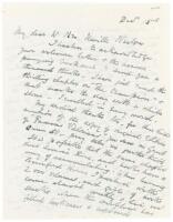 Charles Pratt Green, cricket collector and wine merchant. Two page handwritten letter from Pratt Green to George Neville Weston dated 15th December [c.1942]. Writing from his Malvern home, Green acknowledges receipt of a book and reports, ‘I have just rea