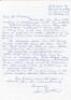 Australian Test cricketers signed letters. Three handwritten letters from Australian Test cricketers. In one from Sam Loxton, replying to a request for a signed photograph and dated 3rd October 1996, he states that he is now coaching and umpiring on the ‘