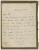 Charles Burgess Fry, Sussex & England 1892-1921. Single page handwritten letter from Fry, dated 21st February 1911. Writing from the T.S. Mercury, Fry is enclosing ‘a photo of the Boy Driver[?] & a few particulars. I should like to have a copy of the “Mor