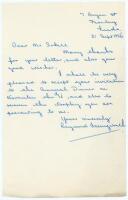 Raymond Illingworth. Yorkshire, Leicestershire & England 1951-1983. Single page handwritten letter dated 21st September 1956 from Illingworth to Jack Sokell of the Wombwell Cricket Lovers’ Society, accepting an invitation to attend the Annual Dinner to re