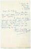 Raymond Illingworth. Yorkshire, Leicestershire & England 1951-1983. Single page handwritten letter dated 21st September 1956 from Illingworth to Jack Sokell of the Wombwell Cricket Lovers’ Society, accepting an invitation to attend the Annual Dinner to re