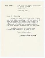 Richard ‘Richie’ Benaud. New South Wales & Australia 1948-1964. Short single page typed letter from Benaud to Jack Sokell of the Wombwell Cricket Lovers’ Society dated 22nd May 1967. Benaud is unable to commit to any speaking engagements, but offers to se