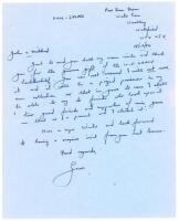 Geoff Boycott. Yorkshire & England. Single page handwritten letter dated 18th October 1984 from Boycott to ‘John & Mildred’, who writes to thank them for the gift of a W.G. Grace handkerchief, which ‘will be a prized possession in my own collection’. Sold