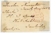 Robert Brudenell, 6th Earl of Cardigan. Original signed free-front envelope to a Mr. J. Jones of ‘Tunbridge’, dated and sent from London on November twenty four 1823’. Nicely signed ‘Cardigan’ in black ink. An early signature of Cardigan, who was a keen c